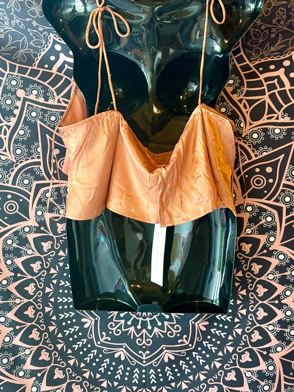 Satin Ruffle Crop Tank - Picture 2 of 4